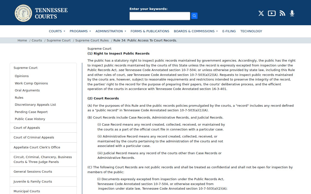 Chester County criminal case record access under Rule 34