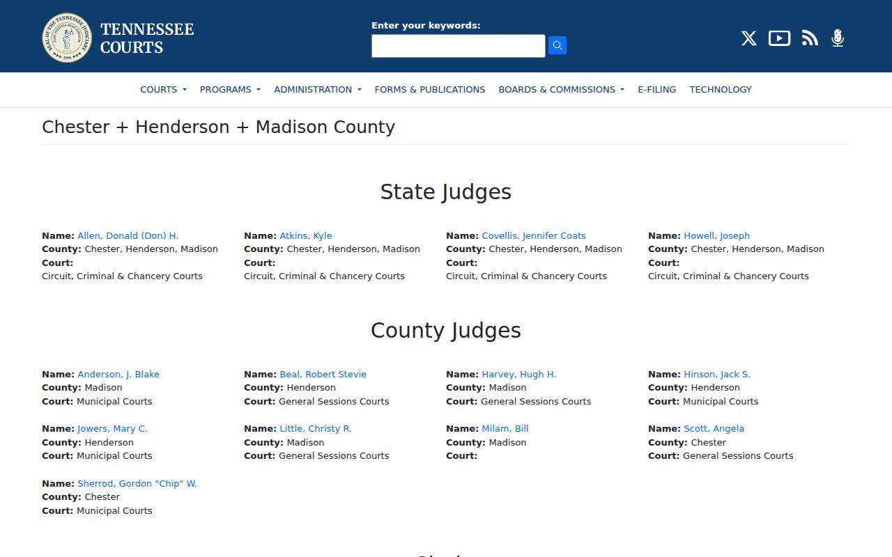 Chester County criminal court case search 26th Judicial District directory