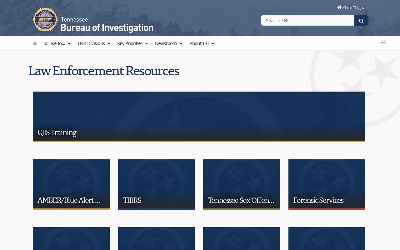 Enville criminal records source showing Tennessee Bureau of Investigation law enforcement resources