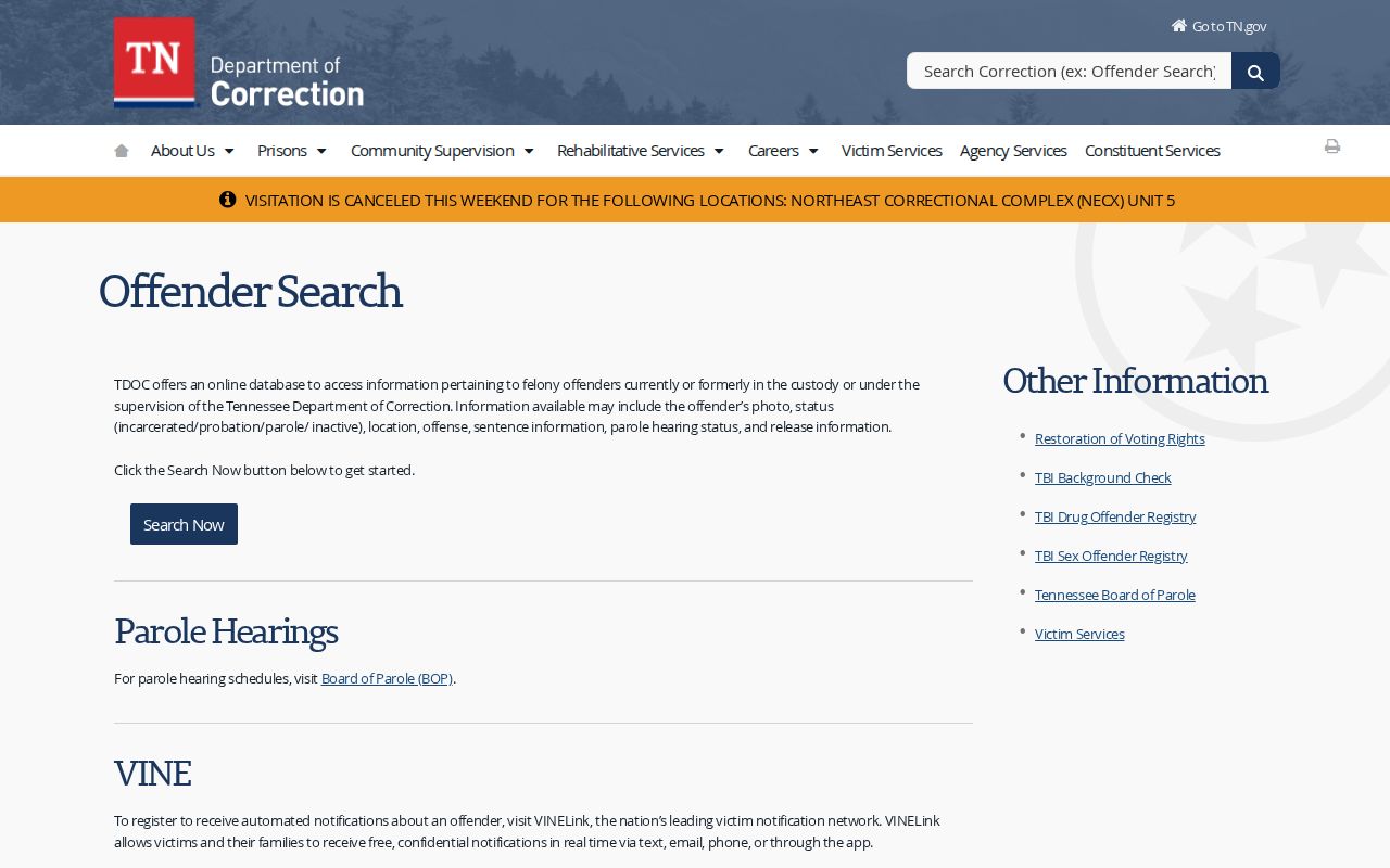 Chester County criminal history TDOC FOIL guidance
