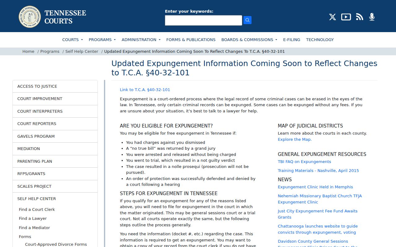 Chester County criminal history Tennessee expungement guidance