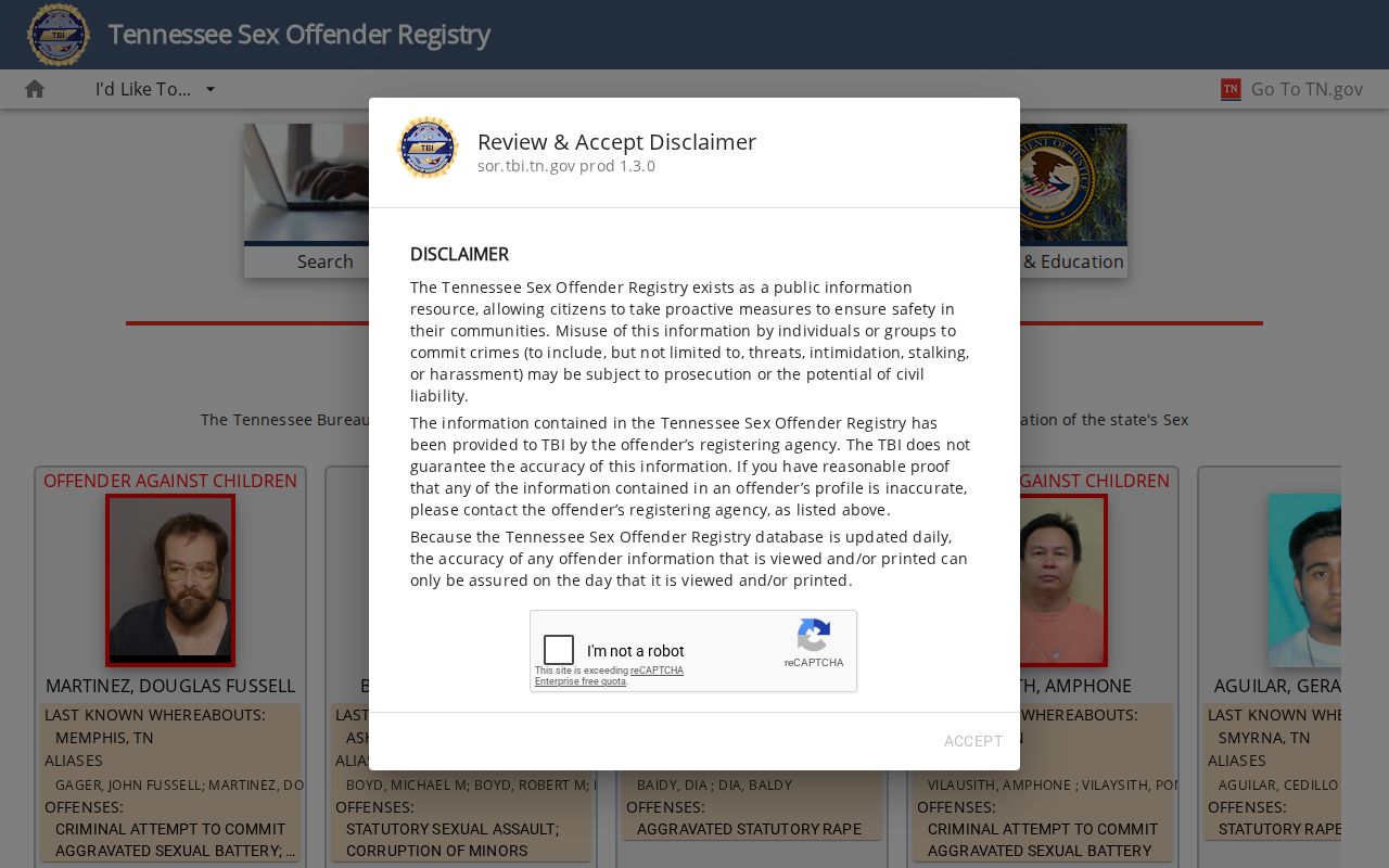 Chester County sex offender search on the Tennessee registry