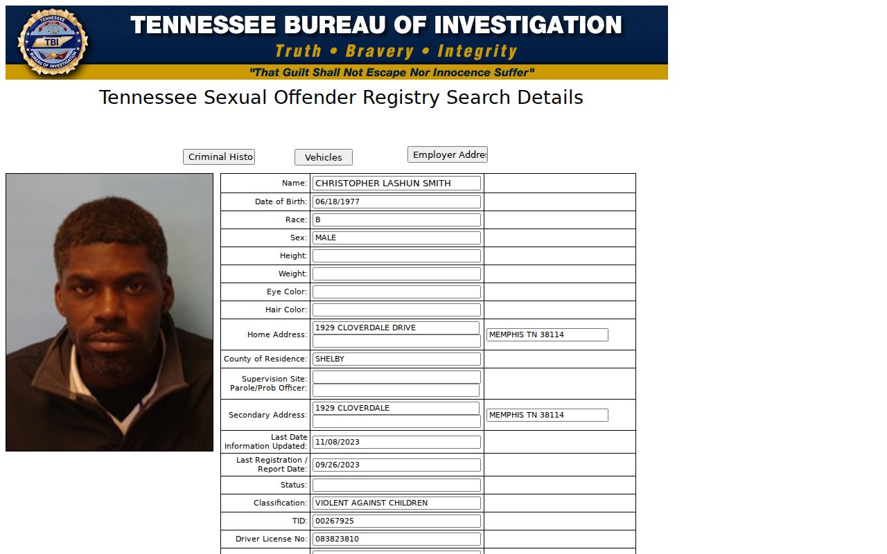 Chester County sex offender registry alternate Tennessee search portal